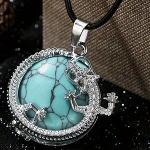 Dragon Pendant Blue Howlite Stone Pendant Necklace